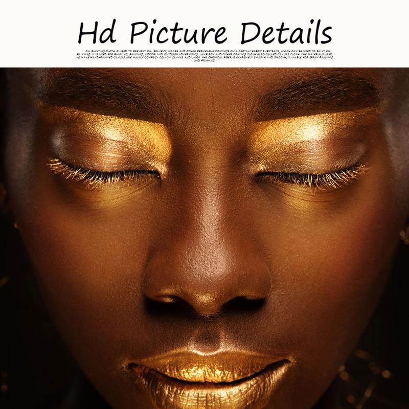 Złota warga nagość czarny afrykański portret sztuka płótno malarstwo plakaty i wydruki skandynawska sztuka ścienna obraz do salonu wystrój