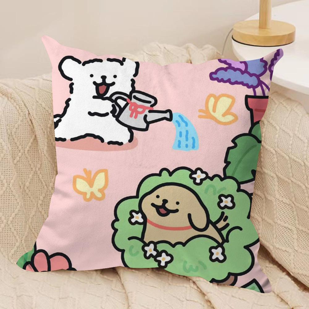 Korean Line P-Puppy Cushion Cover Soft Plush Fabric Double-Sided Printed Sofa Cushion Cover for All Seasons Home Decor Gift