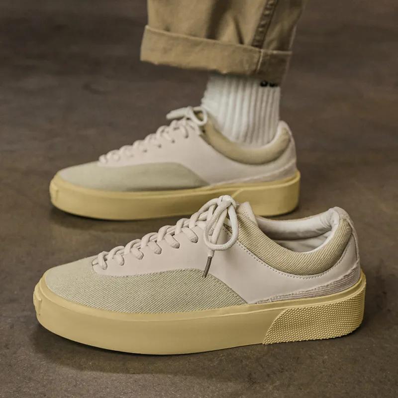 Men Shoes Sneakers 2025 Spring New Canvas Shoes Student Low Top Casual Sport Thick Sole Height Increasing Trend Skateboard Shoes