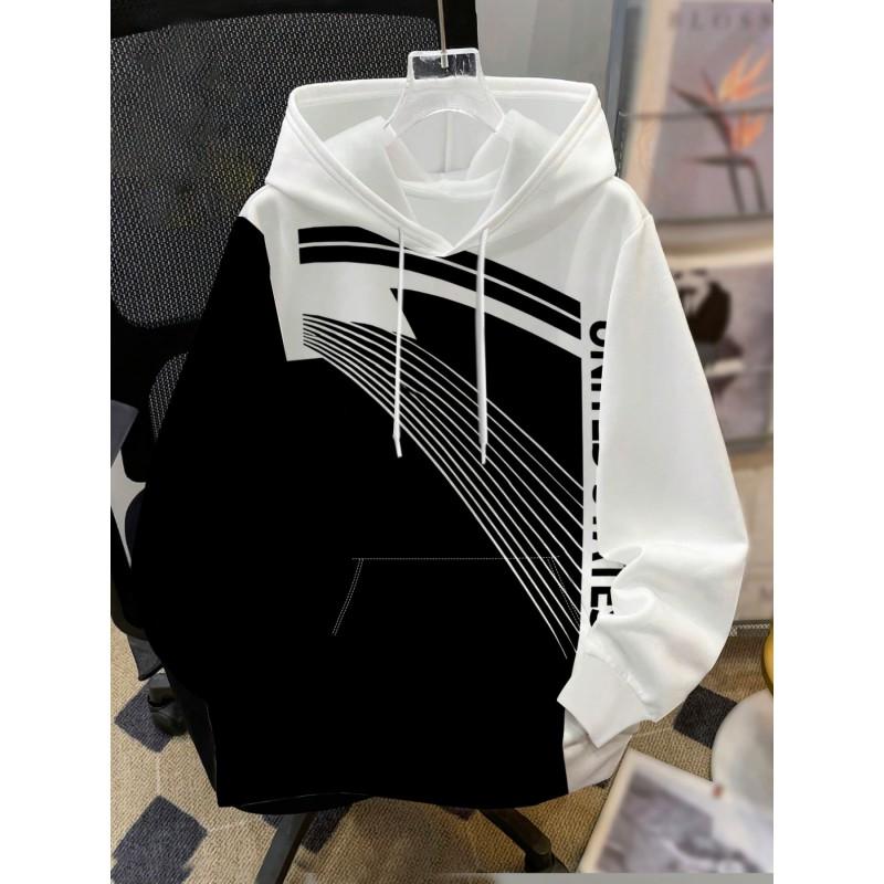 Mens Hooded Sweatshirt Soccer Print Breathable Loose Fit Casual Wear