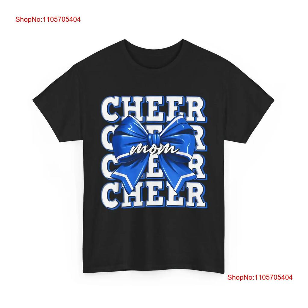 Cheer Mom Blue Bow Cheerleader Competition Game Day T Shirt Vintage Streetwear