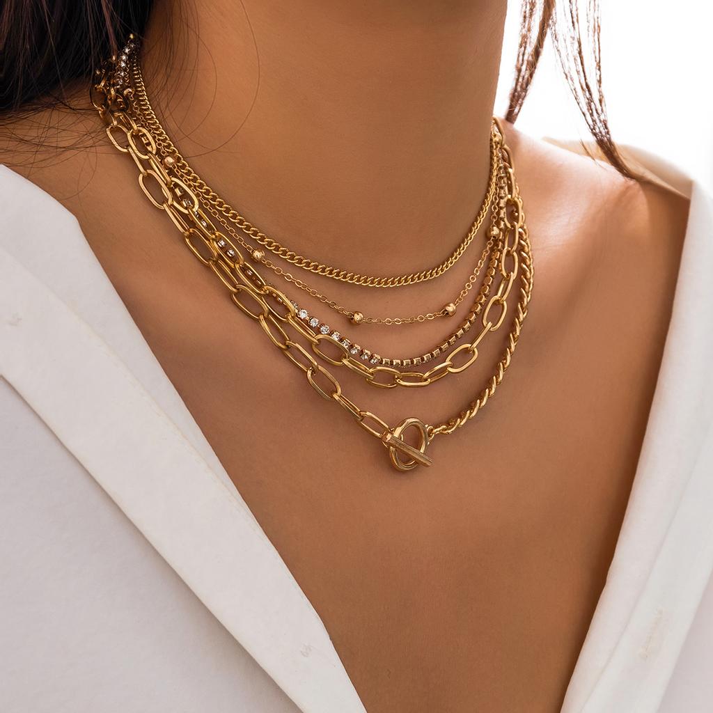 Salircon Boheemse Meervoudige Metalen Ketting Sleutelbeen Ketting Trend Exquise Strass Choker Klassieke Casual Sieraden voor Vrouwen