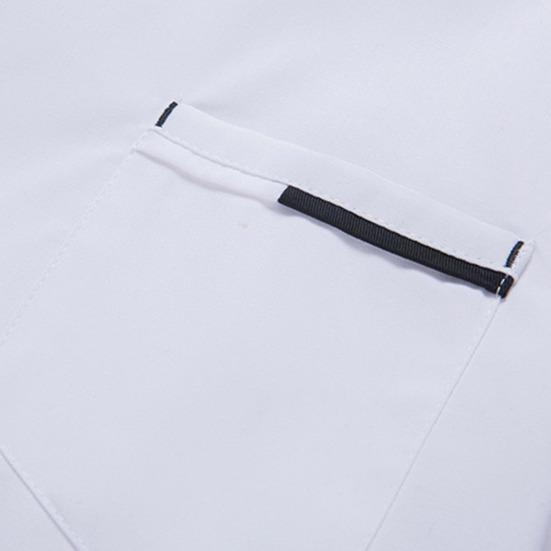 Chef Uniform Chinese Stand-Up Collar Short Sleeve Unisex Chef Tops with Practical Button Closure Color Matching Functional Pocket Restaurant Kitchen