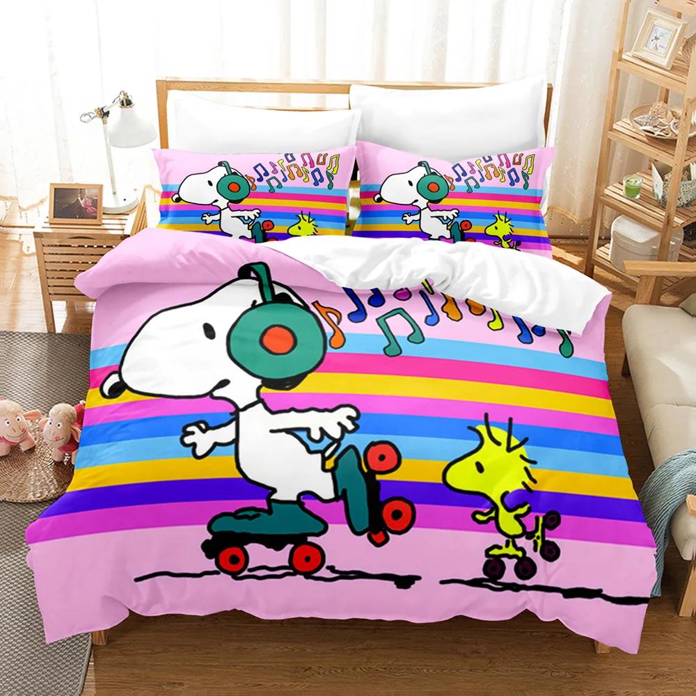 Snoopy Cute Print Bedding Sets Comforter Quilt Bed Cover Duvet Cover Pillow Case 2-3 Pieces Sets Kids Adult Size Home Decor