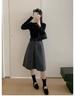 Grey Woolen Mid-Length Half Skirt for Women - High-End 2025 Autumn/Winter Collection
