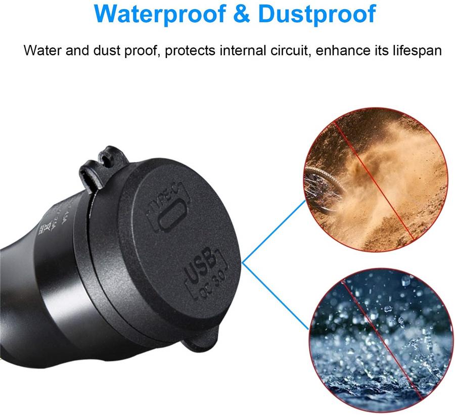 1Pc Type C USB Motorcycle Fast Charger Power Adapter 1Din Plug Socket Green LED