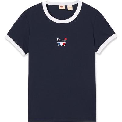 Levis SS24 Colección Cápsula Edición Limitada París Camiseta Casual de Manga Corta con Cuello Redondo y Bordado de Letras Bloque de Color para Mujer 0023O-0001