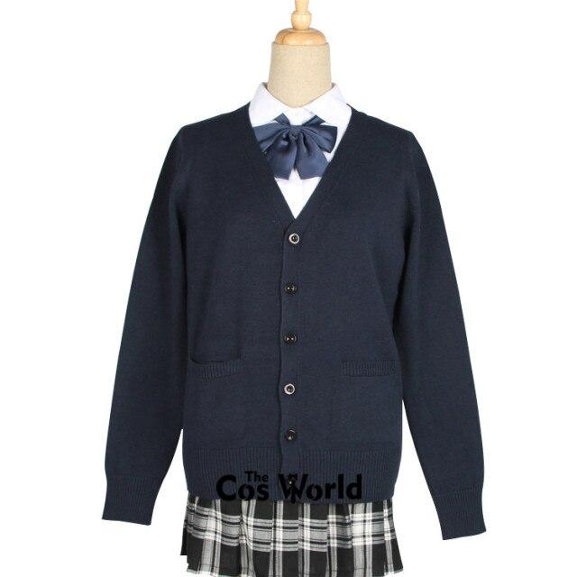 Damen Langarm Strickjacke V-Ausschnitt Jacke Schuluniform Studentenkleidung Frühling und Herbst S navy blau