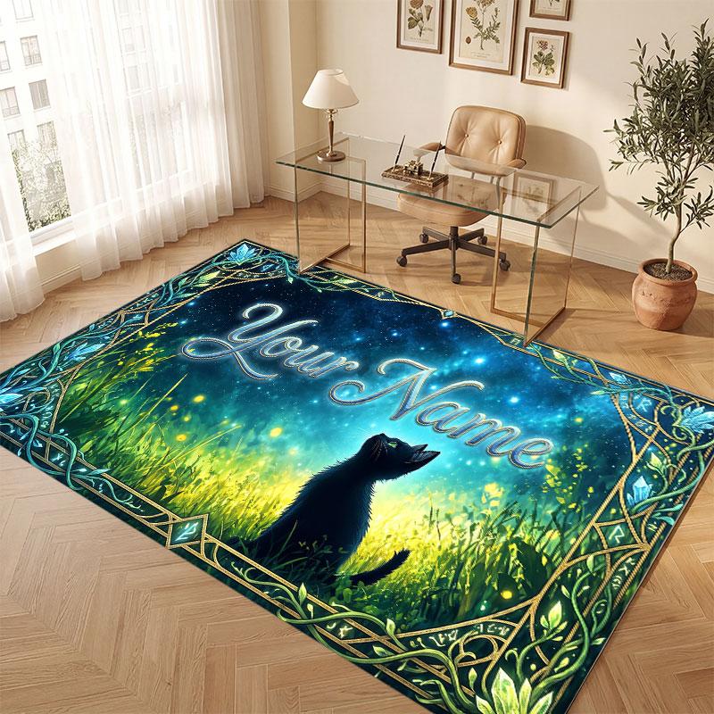 Fantasy Magic Theme Crystal Velvet Floor Rug Personalized Custom Name Text Warm Carpet Home Decoration