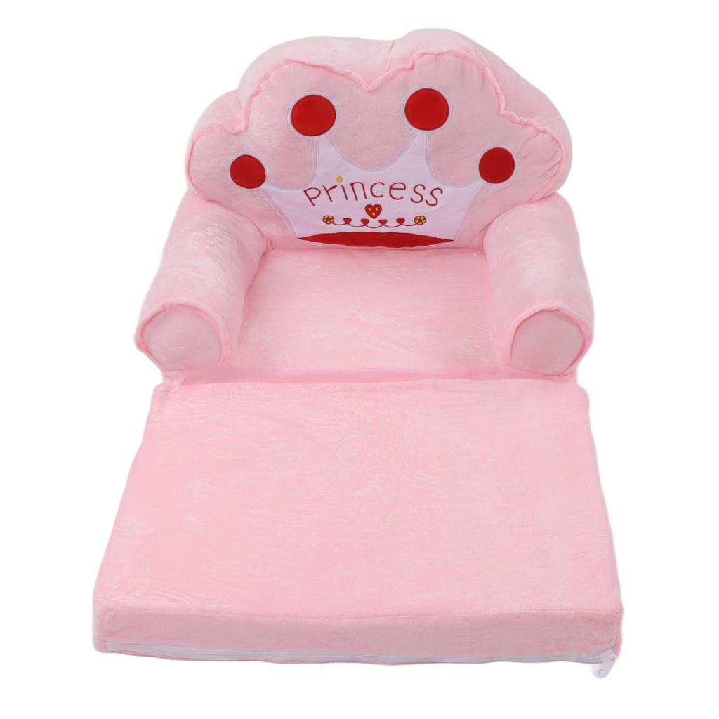 Foldable Kids Sofa 2 In 1 Open Cute Sofa Bed for Living Room Bedroom Crown Pattern Pink