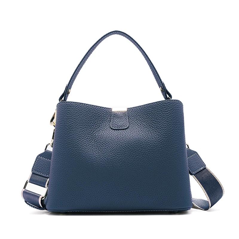 Genuine Leather Shoulder Bucket Bag Women Basket Tote Soft Handbag Genuine Leather Women Fashi Commuter One-shoulder Handbag