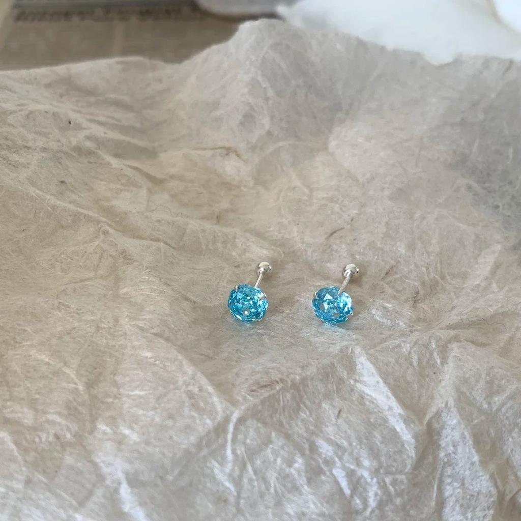 PANJBJ 100% 925 Sterling Silver Blue Zircon Earring for Women Classic Minimalism Office Design Jewelry Gift Dropshipping