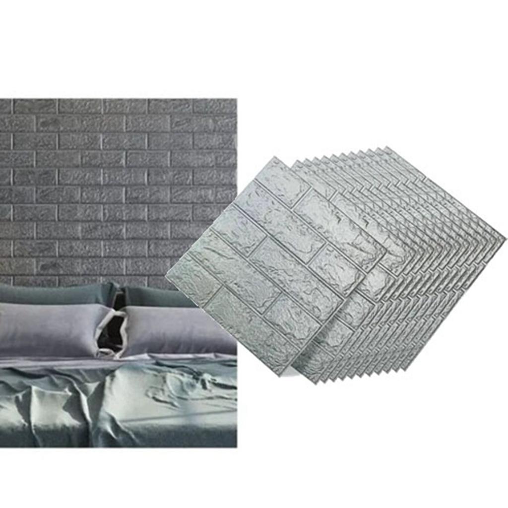 12 BUC Autocolant Zid de Cărămidă Negru Gri Impermeabil Autoadeziv Tapet Cărămidă XPE pentru Decorațiune