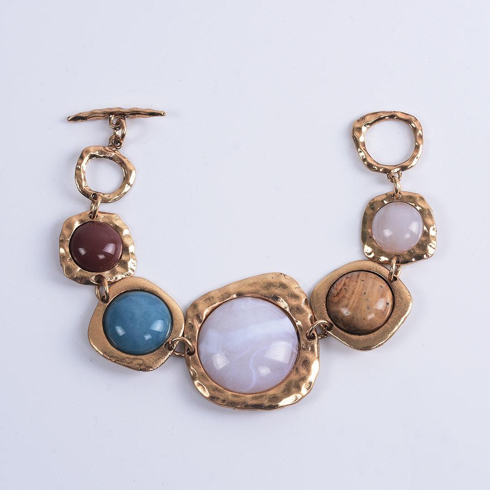 Trendy European & American Geometric Metal Stone Bracelet