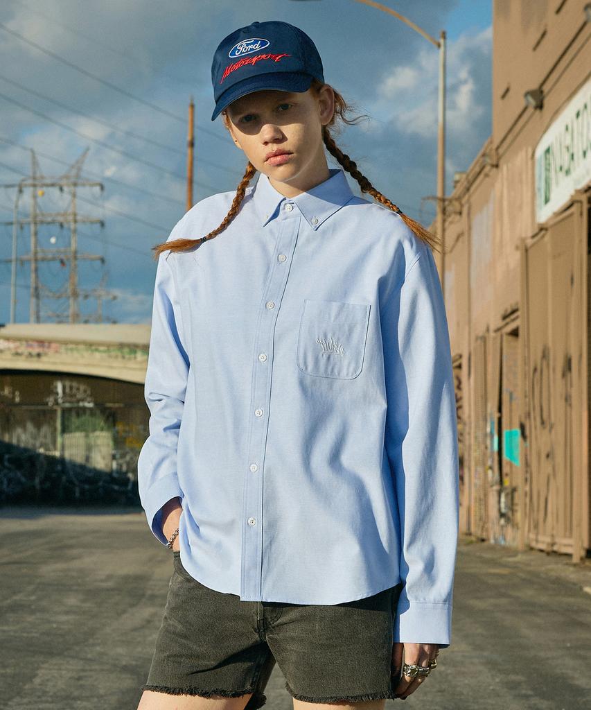 Peullukeu Slam Logo Oversized Oxford Shirt Sky Fls206