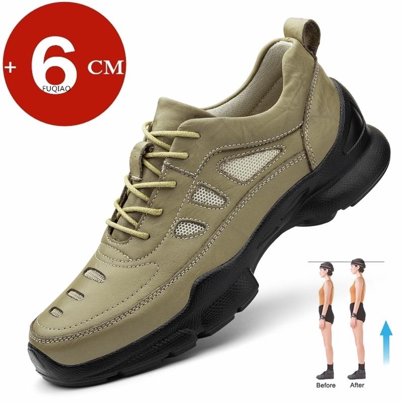 Echtes Rindsleder Herren Outdoor Wanderschuhe mit Absatz Verschleißfest Rutschfest Leicht Atmungsaktiv 6cm Höhenerhöhende Sneaker