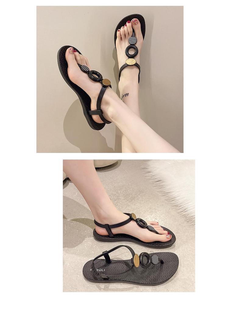 Women's Summer Casual Flat Sandals - Hollow Buckle Soft Bottom Beach Sandals