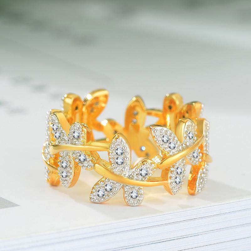 Woman Styling Butterfly Gold Ring Brass Plating Wedding Romantic Fashion Gift