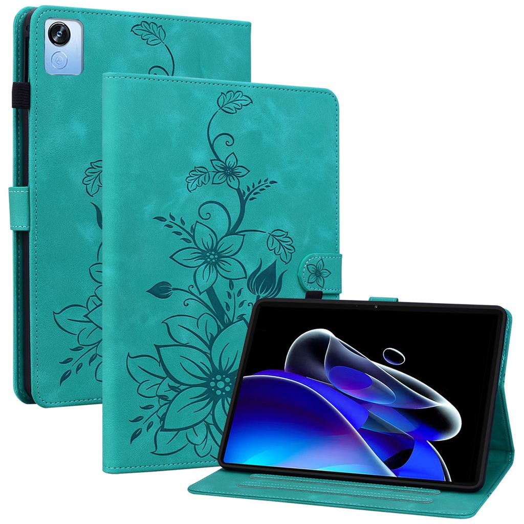 For Realme Pad X Case Lily Flower Imprint Leather Drop-Proof Tablet Cover with Card Holder