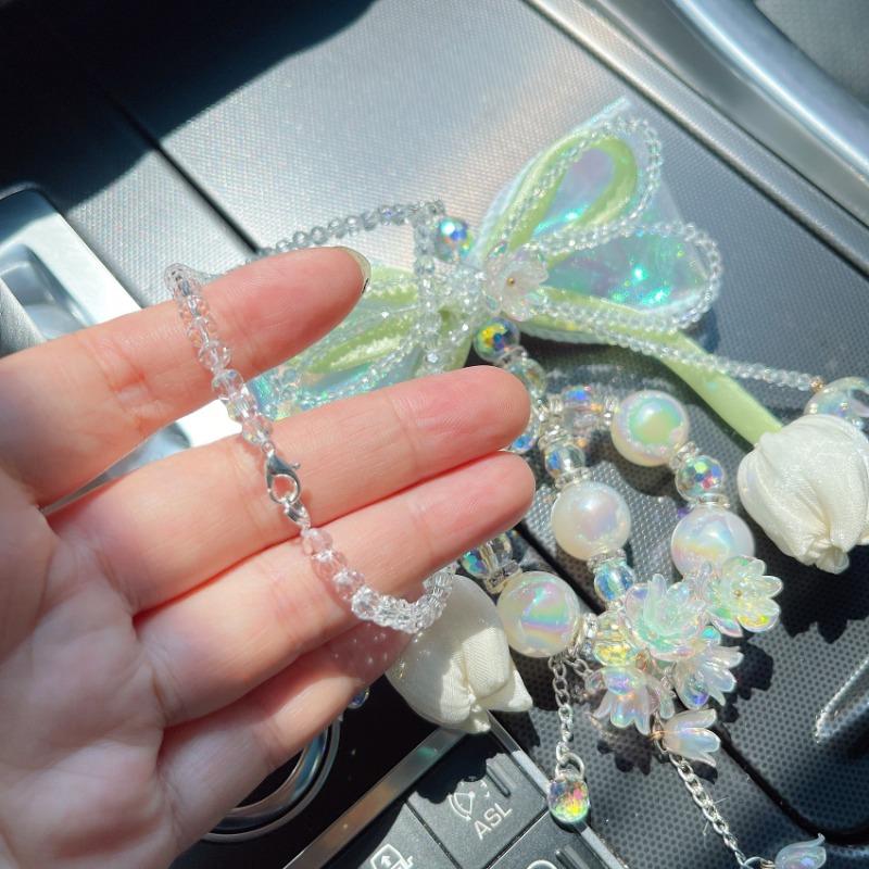 Tulip Bowknot Crystal Lily Of The Valley Pendant Car Interior Hanging Decoration