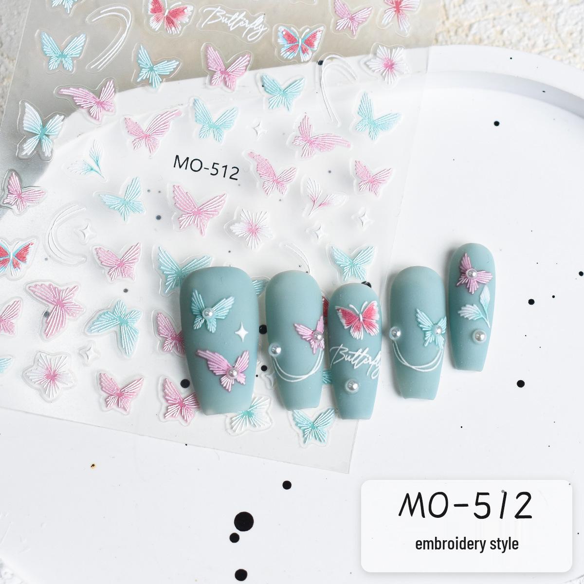 

3D Тисненые Наклейки для Ногтей с Китайской Вышивкой Бабочки и Цветы – Красочные, Носибельные и Горячо Продаваемые