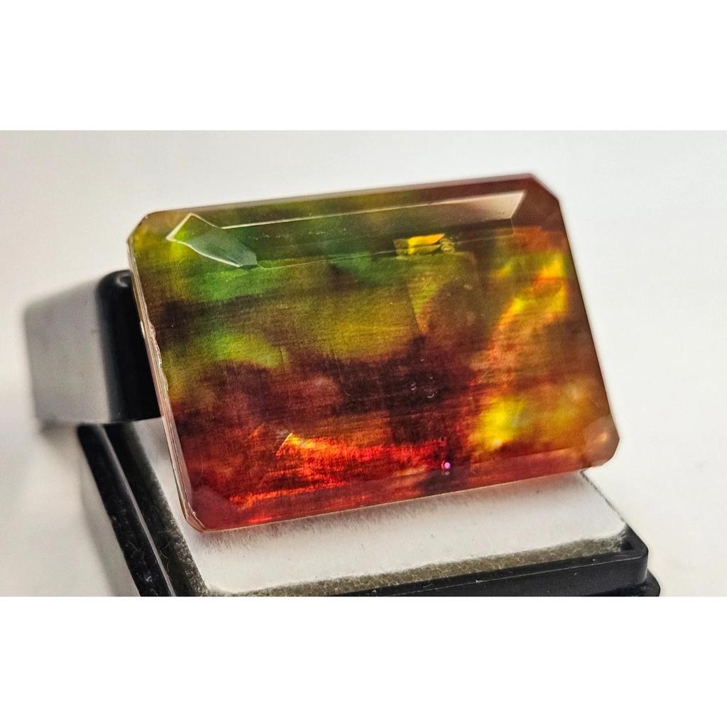 Natural Ethiopian Ammolite Opal Like Organic 42 Ct Emerald Cut Gemstone