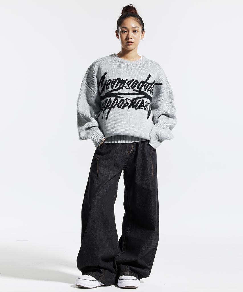 CREAM SODA LAB Big Graphic Jacquard Knit Sweatshirt Gray