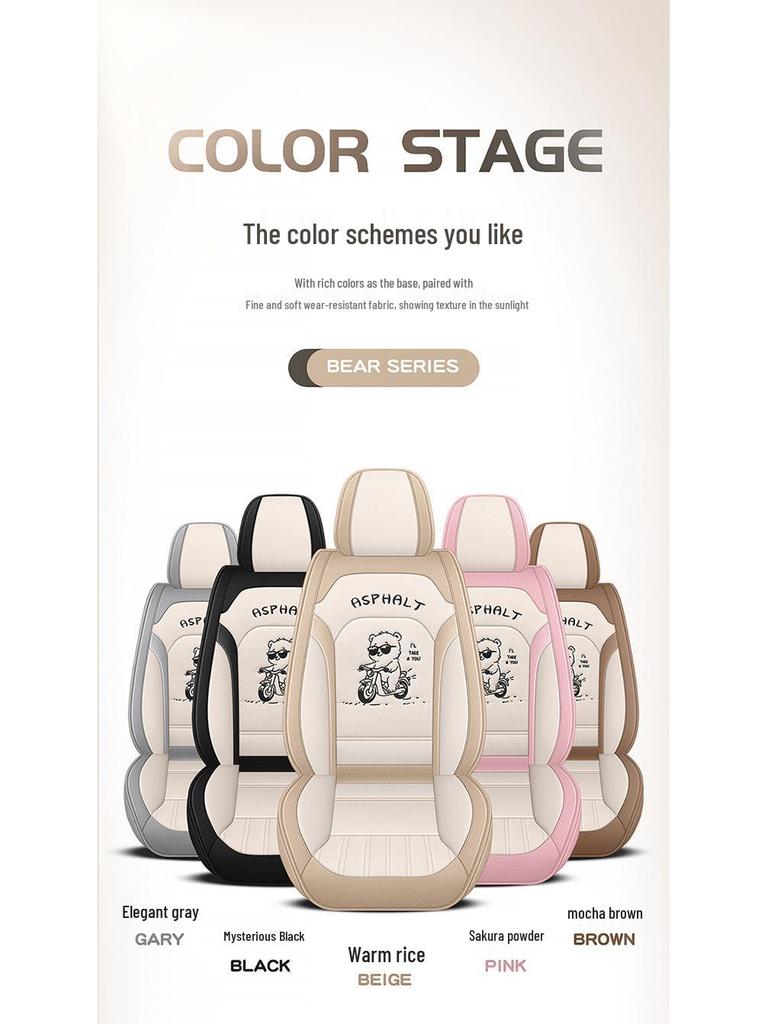 All-Season Linen Car Seat Cover - Breathable, Full Coverage with Cute Cartoon Design for Autumn/Winter