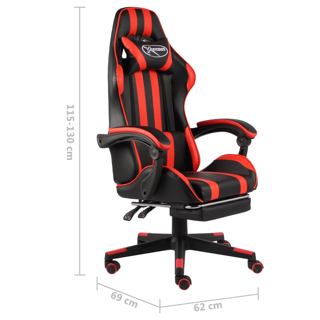 Gaming Chair with Footrest Black and Red Faux Leather
