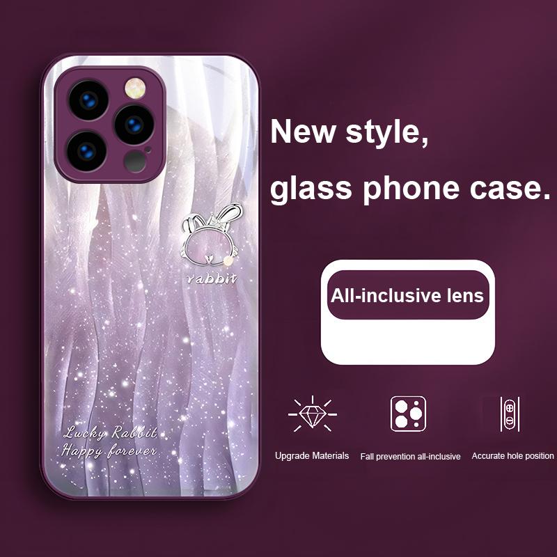 Ripple Gradient Rabbit For IPhone 16 Pro Max 15 P Lus 14 Pro 13 12 Mini 11 P Ro Max X XS 7 8 Plus 2022 Tempered Glass Phone Case