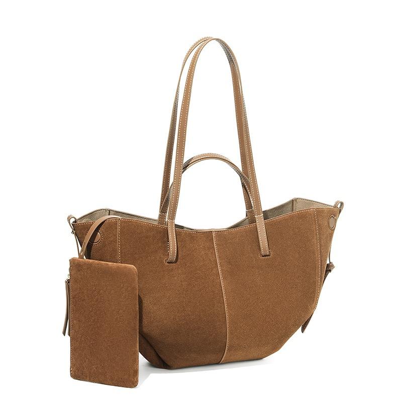 Large Capacity Leather New Women's Handbag Women's Matte Suede Underarm Commute Premium Sense Cowhide Tote Bag