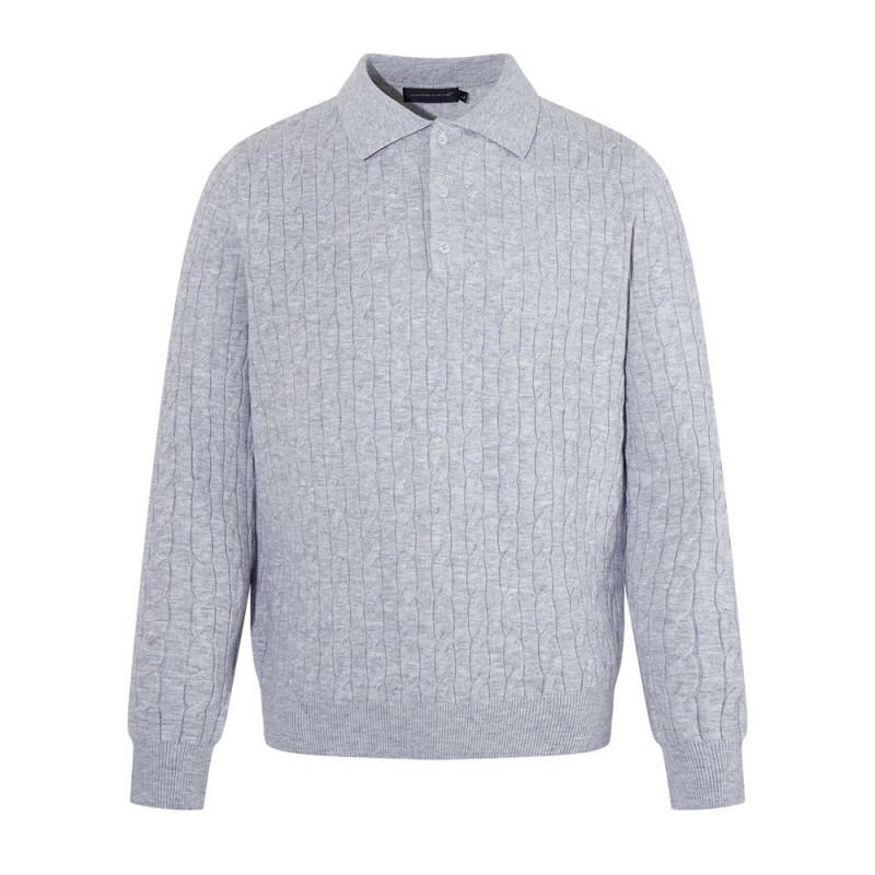Mens Solid Cable Knit Polo Sweater Loose Fit Streetwear Vibe