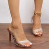 Sandali da Donna con Tacco Alto e Strass, Punta Aperta, Punta Appuntita, Bocca di Pesce con Cristallo, Scarpe alla Moda, Taglia Grande, Transfrontaliero