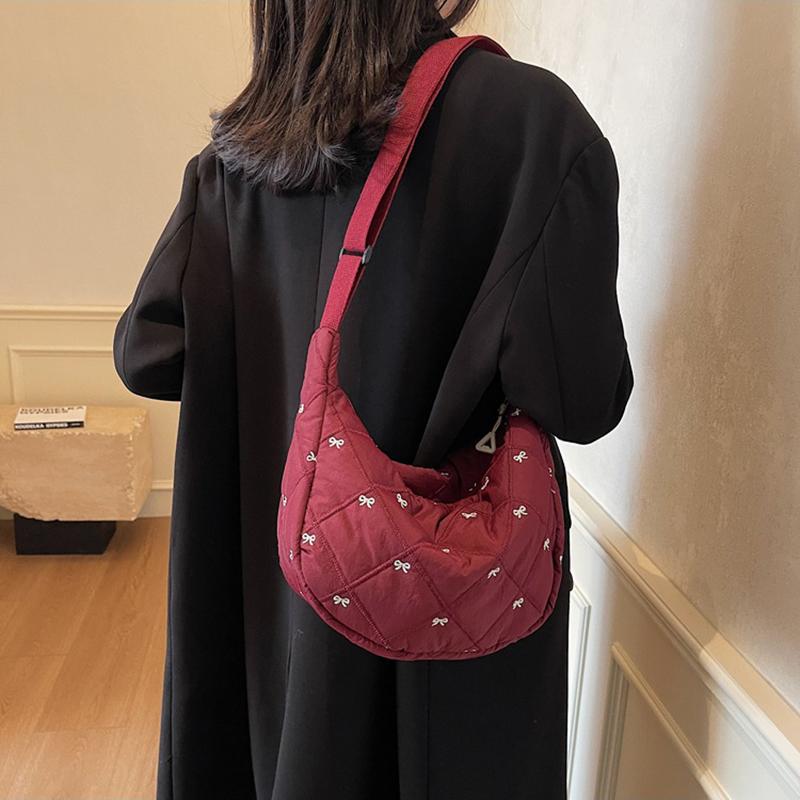 Damska Pikowana Torba na Ramię z Puchu Jesień&Zima Bawełniana Wyściełana Torba Listonoszka Duża Pojemność Wszechstronna Torebka Damska Puszysta Torba Crossbody