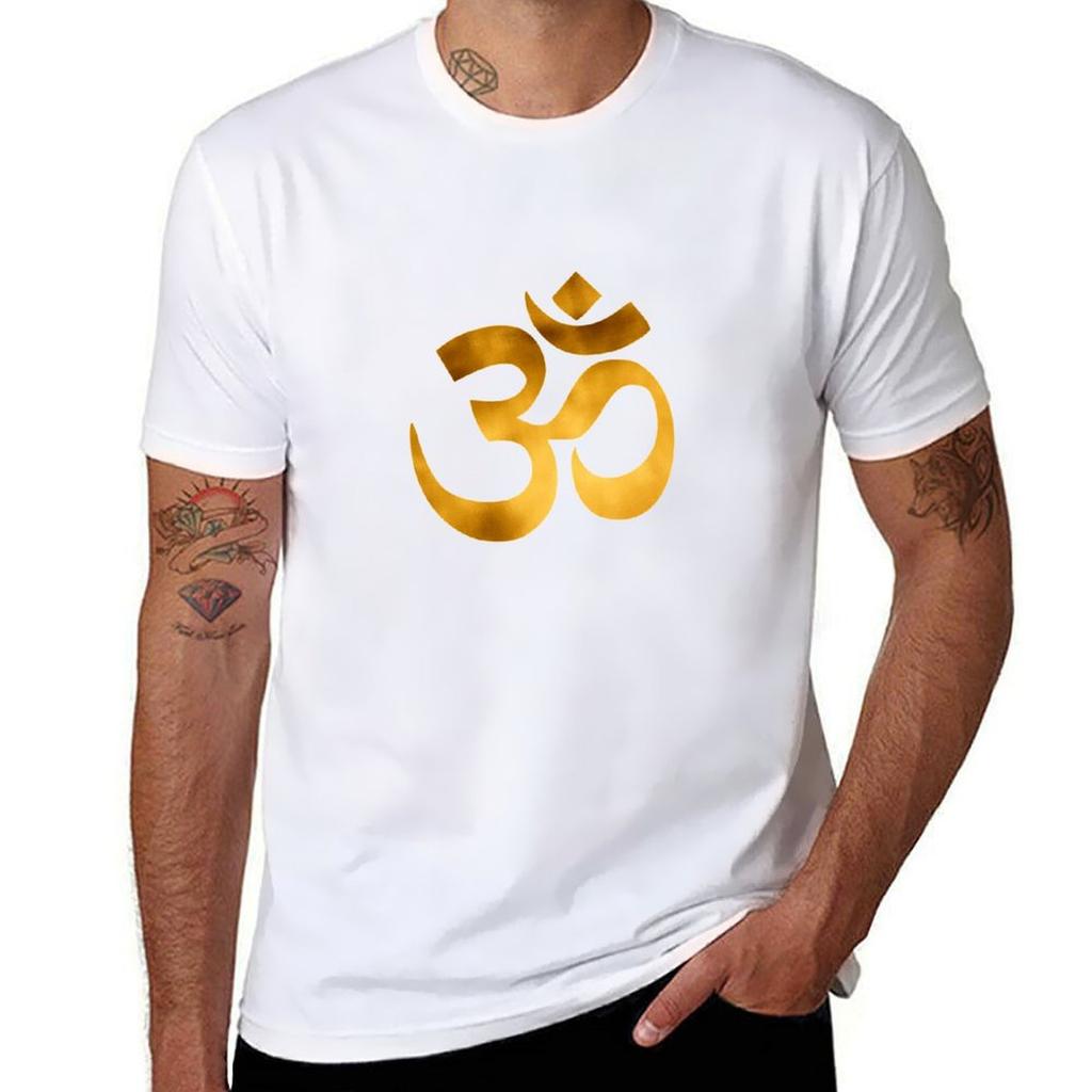 Gold foil om ohm traditional TShirt Work Wear Short Sleeve TShirt