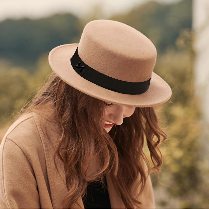 French Autumn and Winter Woolen Hat British Style Jazz Topper Women's Letters Hat