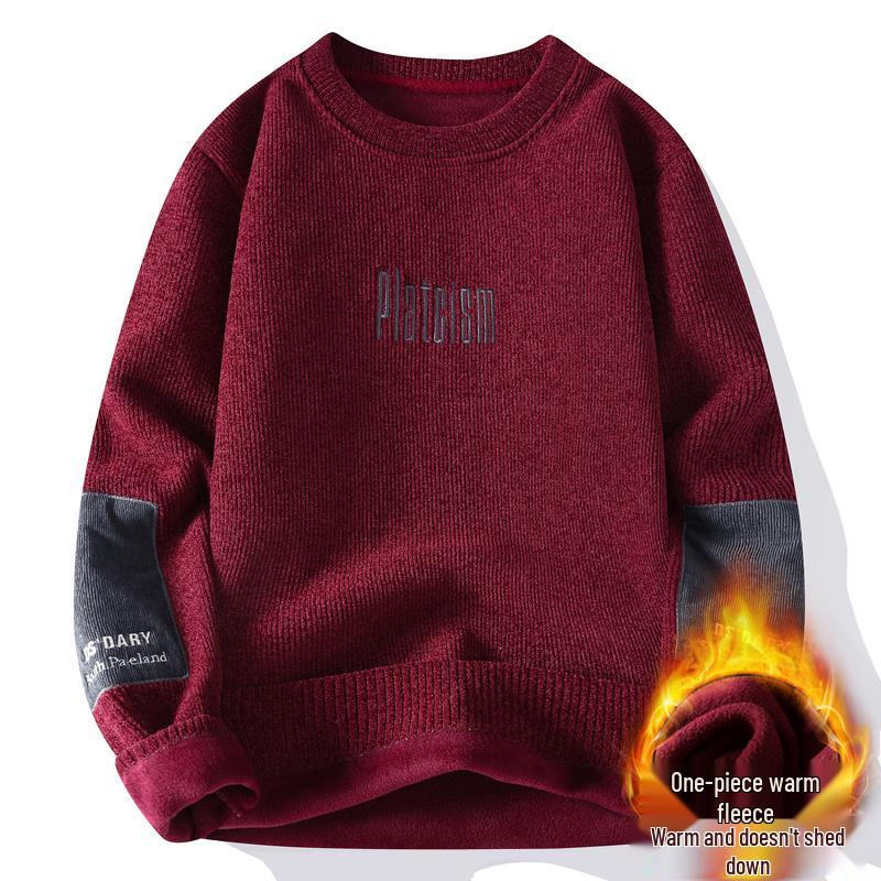 Men's Autumn-Winter Velvet Sweater: Thick Knit Base Layer for Teens
