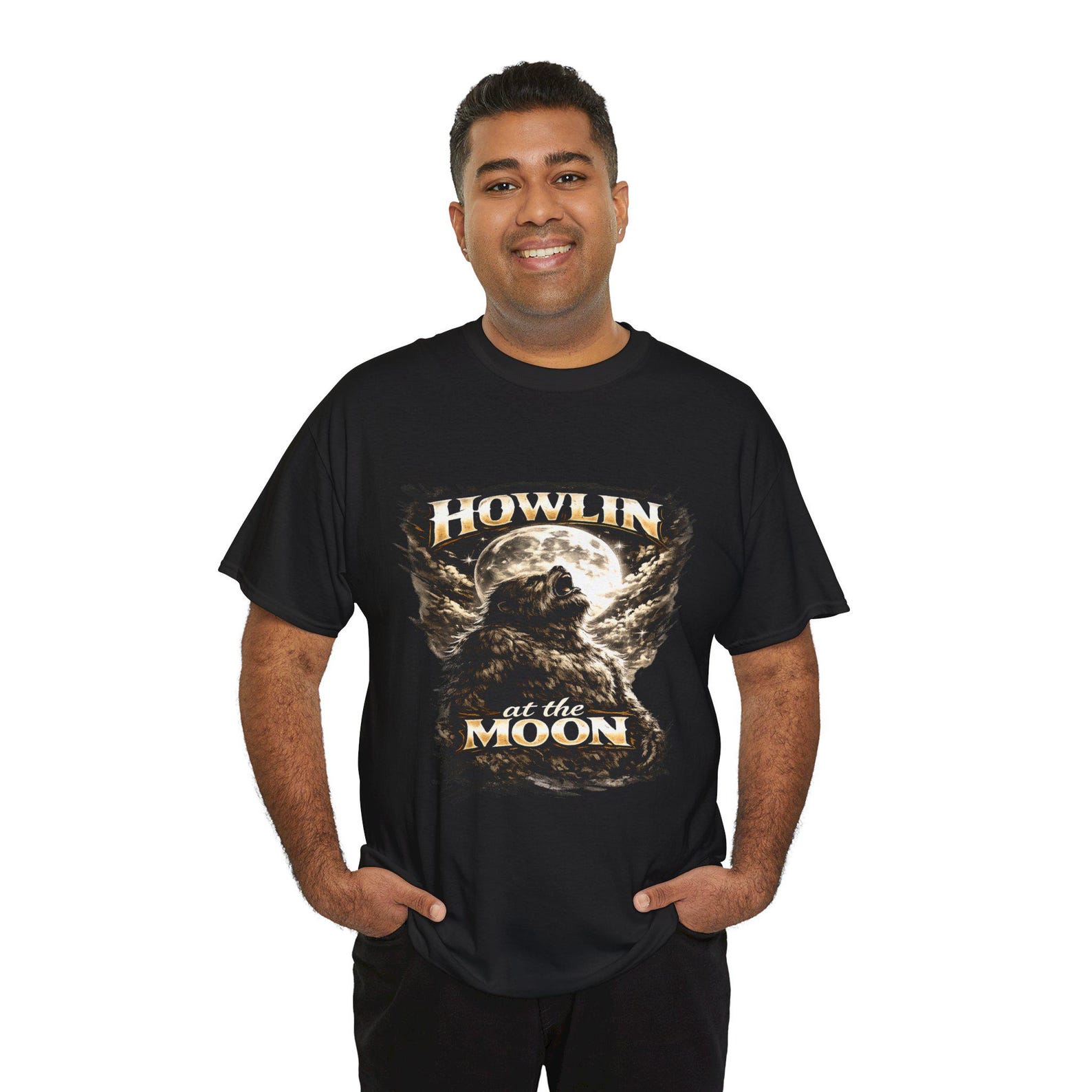 Howlin at the Moon BigfooT shirt,Sasquatch Moon Graphic Tee, L