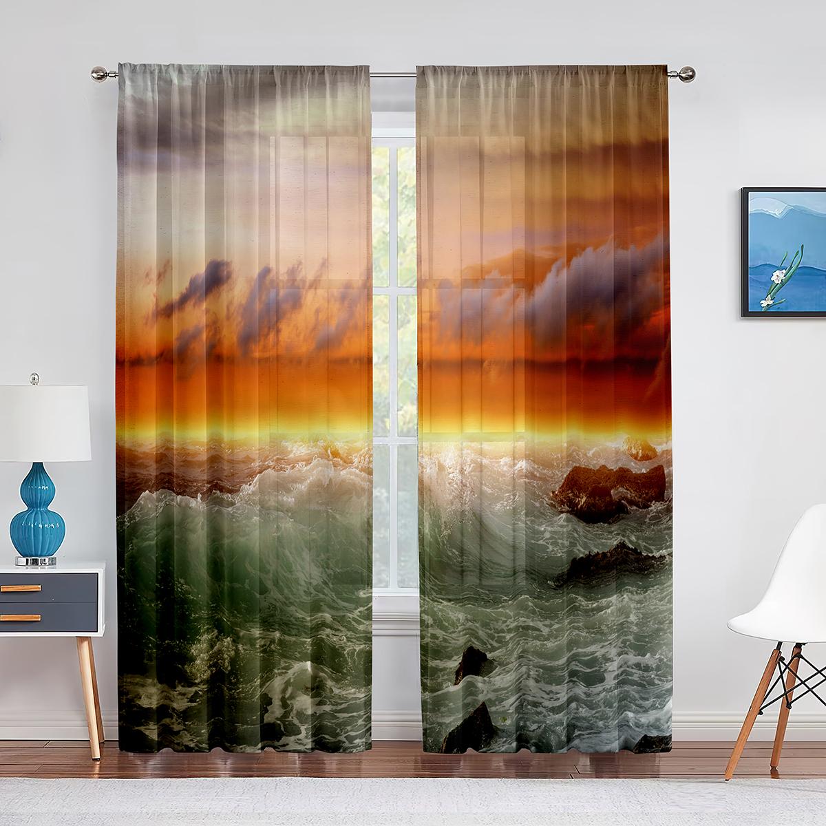 Тропическая прозрачная вуаль занавеска экзотический закат над морским пейзажем кокосовая — фото 6