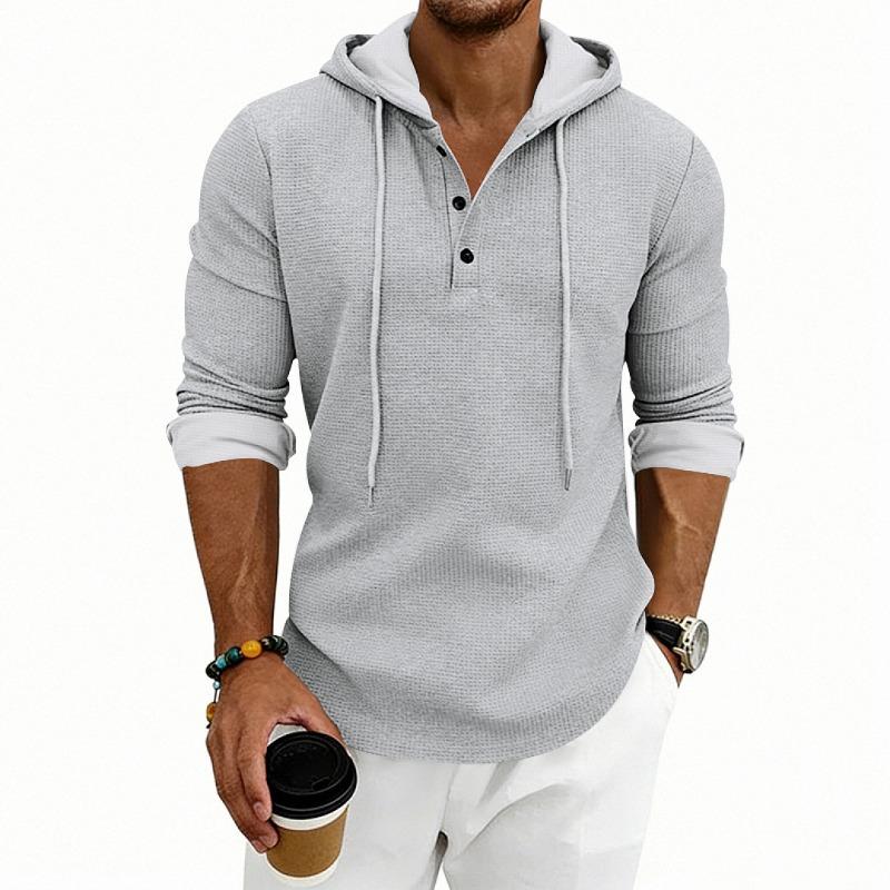 Men's Daily Loose Casual Retro Hooded Henley Long Sleeve T-shirt