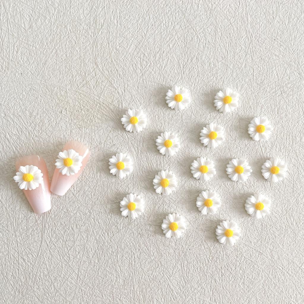 20 Pcs Daisy Nail Charm Flower Decoration Design 3D Nail Art Decal Applique Supplies,Summer Daisy Designs Resin Nail Art Jewelry