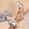 European and American Style Fashionable Slim Strap Metal Buckle High Heels with Pointed Shaped Heels Sandals