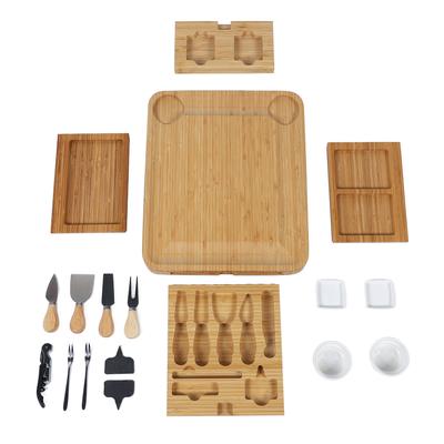 Charcuterie Board Set Bambusoideae Serving Platter Cheese Tray with 4 Drawers for Birthday Wedding