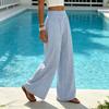 Women Wide Leg Pants Striped Pants, Summer Elastic Waist Casual Soft Lounge Trousers, Breathable Loose Fit Palazzo with Pockets