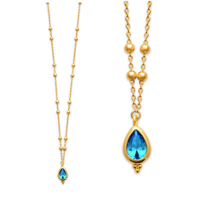 [R5835] - Gold Plated Necklace 'Cléopatra' Golden Blue - 9x6 Mm