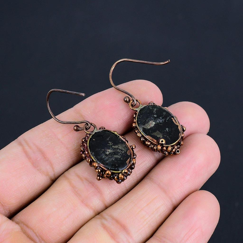 Shungite Copper Electroformed Earrings, Handmade Gemstone Earrings Jewelry, Gifts For Wife Brand New Earrings