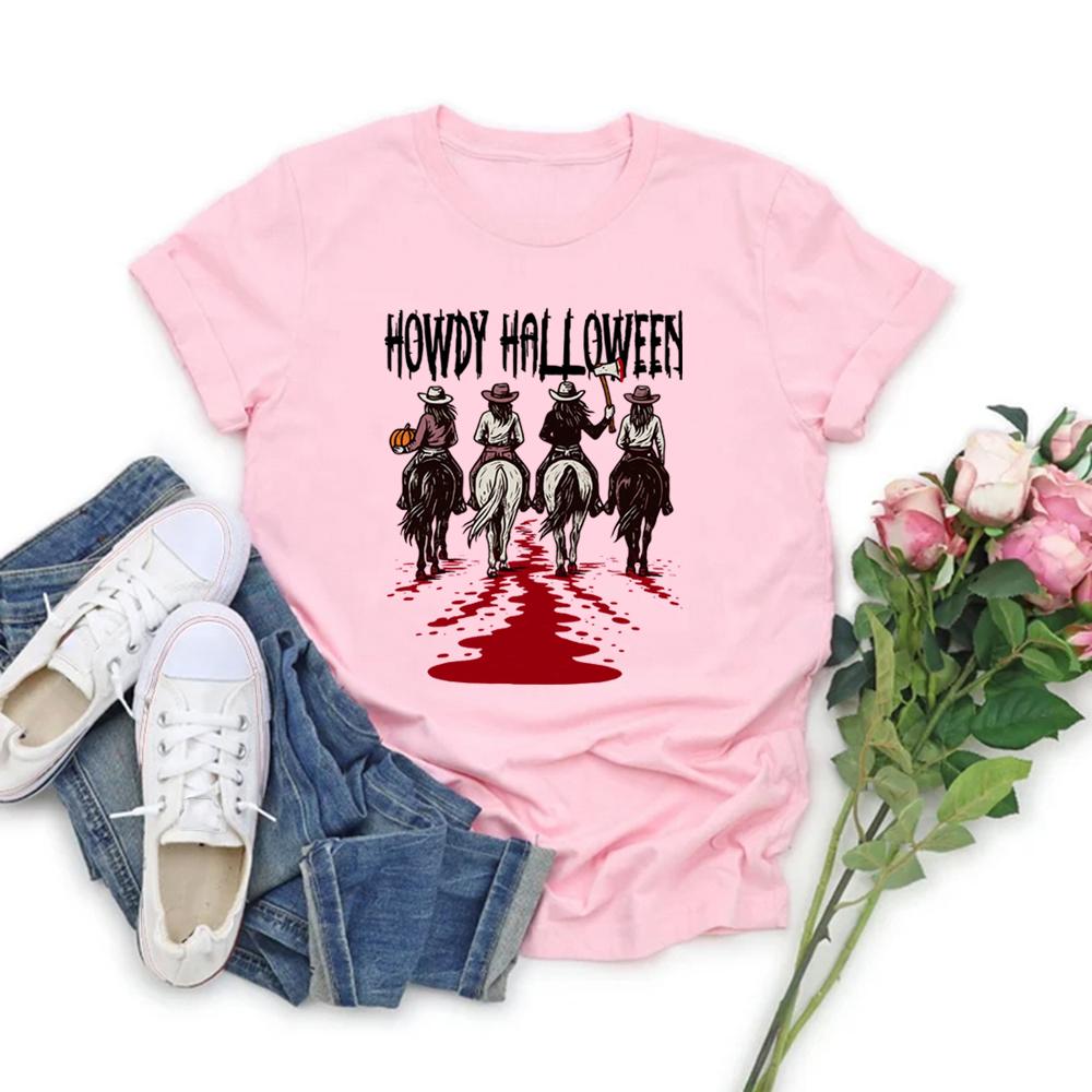 Howdy Halloween T-shirt Western Halloween Girls T-Shirt Vintage Short Sleeve Women's Tshirt Funny Cowgirl Tee Streetwear Tops