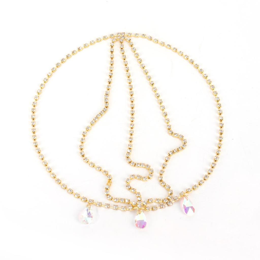 Baroque Rhinestone Tassel Tiara: Retro Teardrop Head Chain with Full Diamond Design - European & American Style