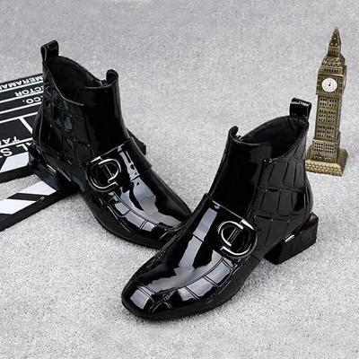 Women Boots  Patent Leather Women Shoes Autumn Low Heel Shiny Boots Pointed Toe Womens Ankle Boots  De Mujer