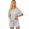 Pigiama da Donna a Maniche Corte Strisciato Stampato Due Pezzi Loungewear Scollo Pajamas Set Pantaloncini Spaccati Morbido Biancheria da Notte
